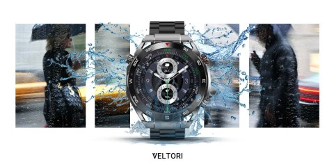 Smartwatch VELTORI VT100-1 + Czarny Pasek Silikonowy + Czarny Eko Skóra