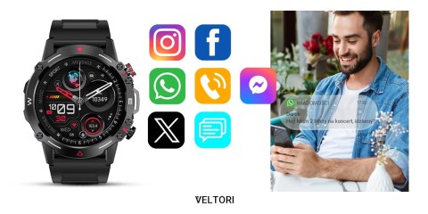 Smartwatch VELTORI VT110-1 Czarny Pasek Silikonowy