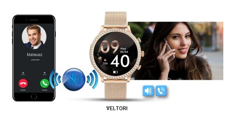 Smartwatch Damski VELTORI VT310-1 Złota Bransoleta + Różowy Pasek Silikonowy