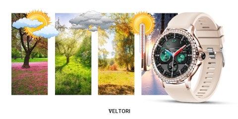 Smartwatch Damski VELTORI VT320-1 Złota Bransoleta + Różowy Pasek Silikonowy