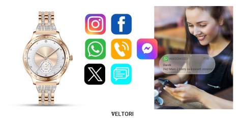 Smartwatch Damski VELTORI VT350-1 Bransoleta Różowe Złoto