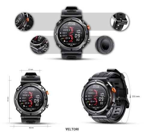 Smartwatch VELTORI VT130-1 Czarny Pasek Silikonowy