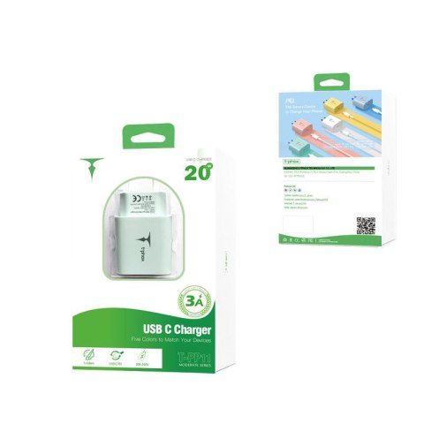 Ładowarka sieciowa T-PHOX MODERATE SERIES T-PP11 20W + KABEL USB-C/USB-C 60W GREEN
