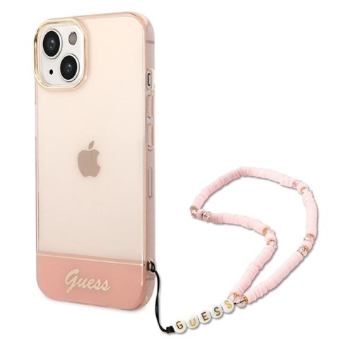 GUESS IPHONE 14 PLUS TRANSLUCENT PEARL STRAP GUHCP14MHGCOHP RÓŻOWY/PINK