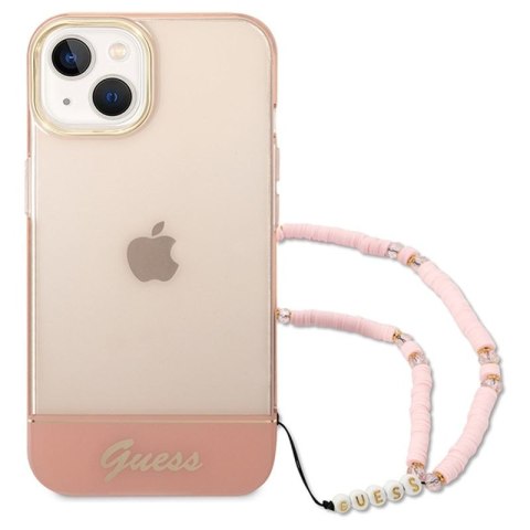 GUESS IPHONE 14 PLUS TRANSLUCENT PEARL STRAP GUHCP14MHGCOHP RÓŻOWY/PINK