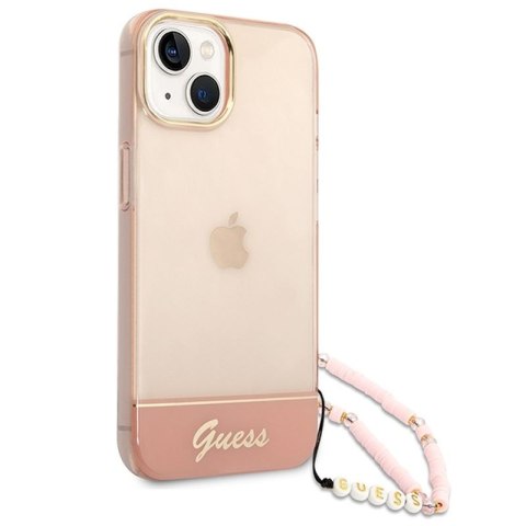 GUESS IPHONE 14 PLUS TRANSLUCENT PEARL STRAP GUHCP14MHGCOHP RÓŻOWY/PINK