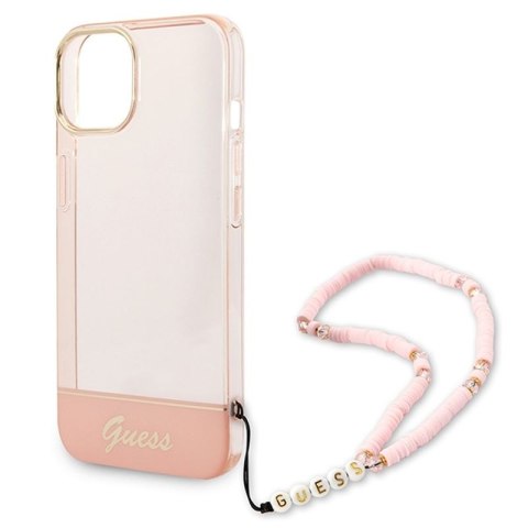 GUESS IPHONE 14 PLUS TRANSLUCENT PEARL STRAP GUHCP14MHGCOHP RÓŻOWY/PINK