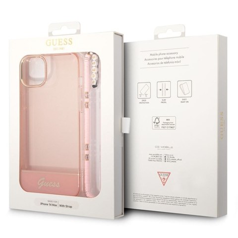 GUESS IPHONE 14 PLUS TRANSLUCENT PEARL STRAP GUHCP14MHGCOHP RÓŻOWY/PINK