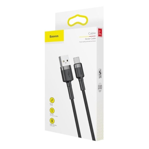 KABEL BASEUS KEVLAR USBforTYPE-C GRAY/BL GRAY/BLACK, 3A, 1M // CAFULE