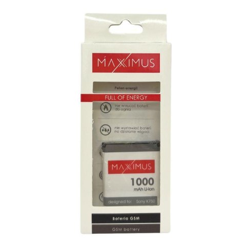 Bateria MAXXIMUS SONY ERICSSON K750 1000mAh Li-Ion BST-37