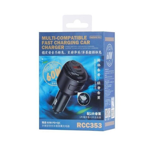 Ładowarka samochodowa REMAX YATOY SERIES WITH SCENT 60W PD QC RCC353 1xUSB +1xUSB-C BLACK