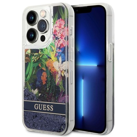 GUESS IPHONE 14 PRO FLOWER LIQUID GLITTER GUHCP14LLFLSB NIEBIESKI/BLUE