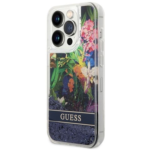 GUESS IPHONE 14 PRO FLOWER LIQUID GLITTER GUHCP14LLFLSB NIEBIESKI/BLUE