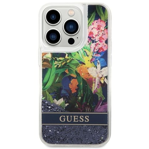 GUESS IPHONE 14 PRO FLOWER LIQUID GLITTER GUHCP14LLFLSB NIEBIESKI/BLUE