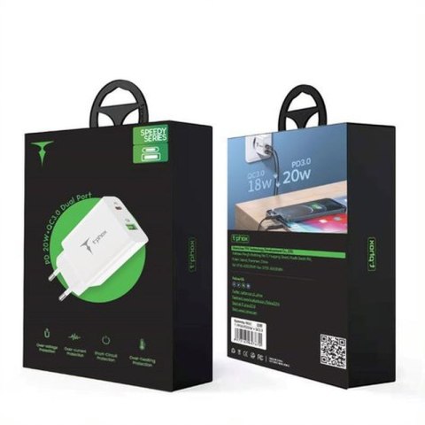 Ładowarka sieciowa T-PHOX SPEEDY USB-C 20W + USB 18W QC 3.0 BIAŁA/WHITE