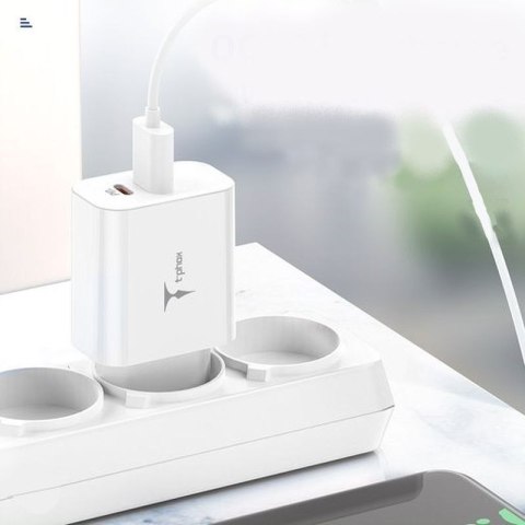 Ładowarka sieciowa T-PHOX SPEEDY USB-C 20W/USB 18W PD QC + KABEL LIGHTNING 1M BIAŁA/WHITE