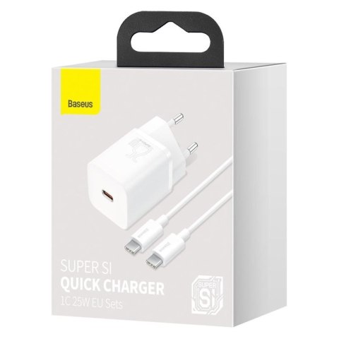 Ładowarka sieciowa BASEUS SUPER SI QC 1C 25W + KABEL USB-C/USB-C 1M BIAŁA/WHITE