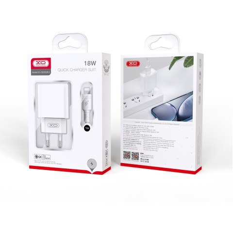 XO ładowarka sieciowa CE02D QC 3.0 18W 1xUSB BIAŁA + KABEL LIGHTNING